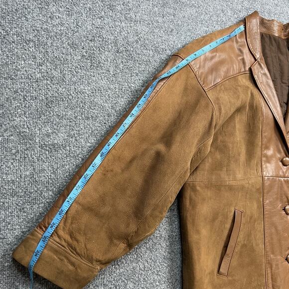 Vintage Chamonix Jacket Womens Large Brown Suede Leather Lapel Collar Lined Coat - Picture 8 of 12